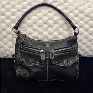 Prada Vitello Front Pockets Shoulder Bag Black Calfskin Leather 7 Pockets